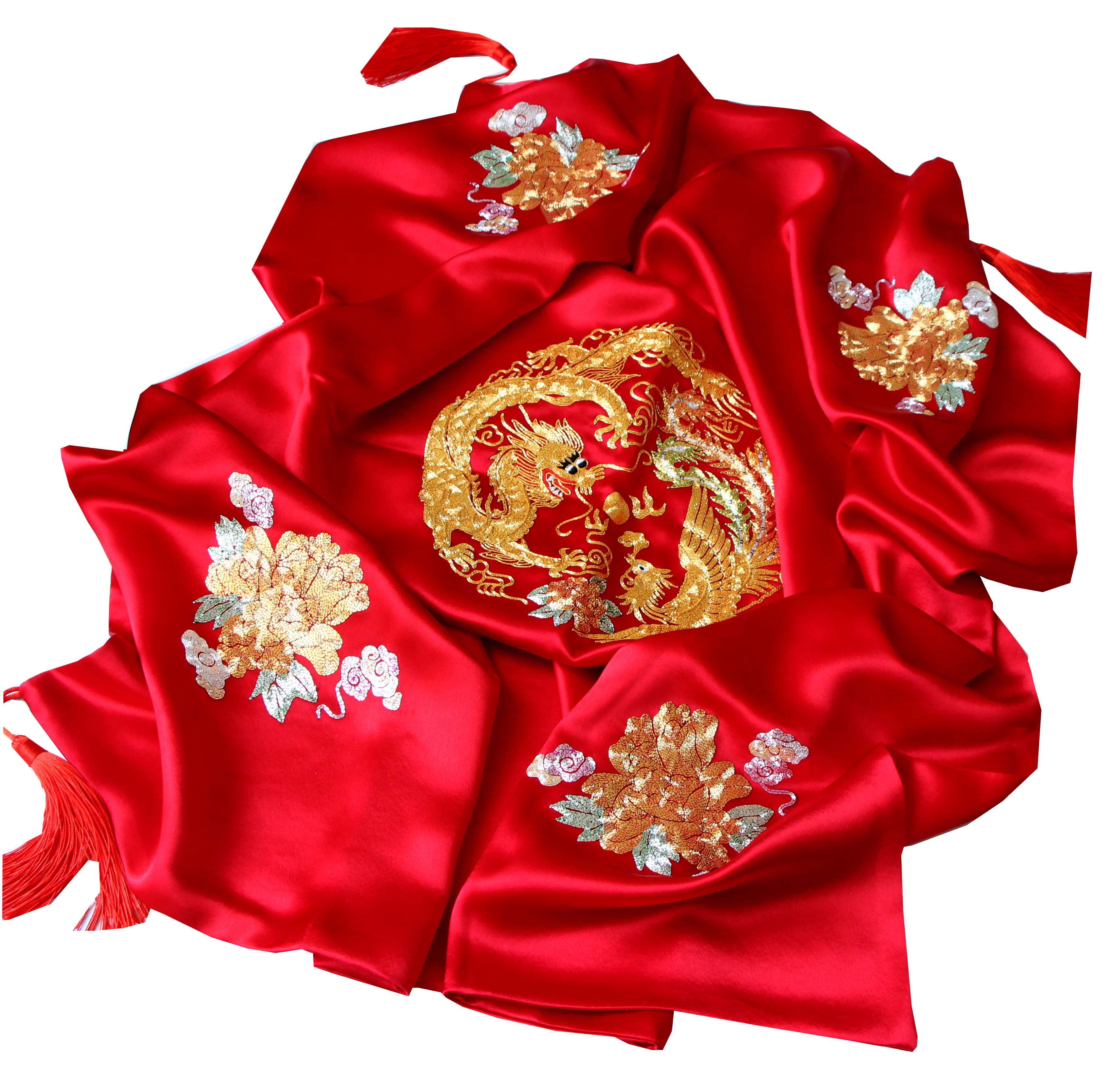 手工苏绣金绣新娘喜服中式绣花红盖头流苏四角苏绣