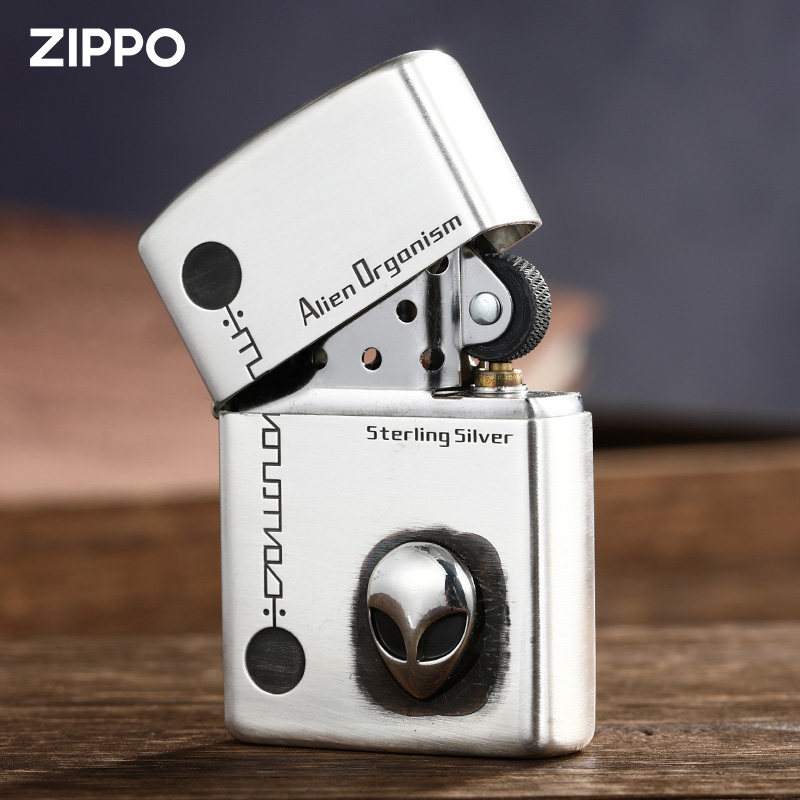 原装正版zippo打火机纯银外星人限量芝宝正品防风zippo