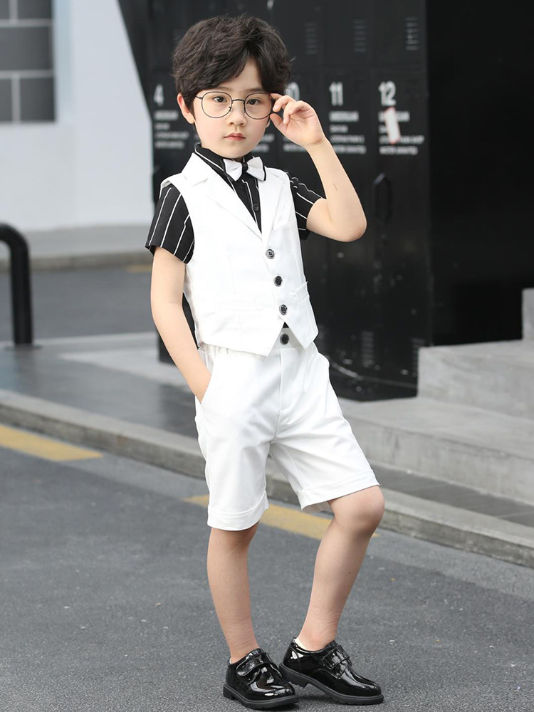 套装小男儿童演出服演出表演幼儿园短袖马甲新款西服