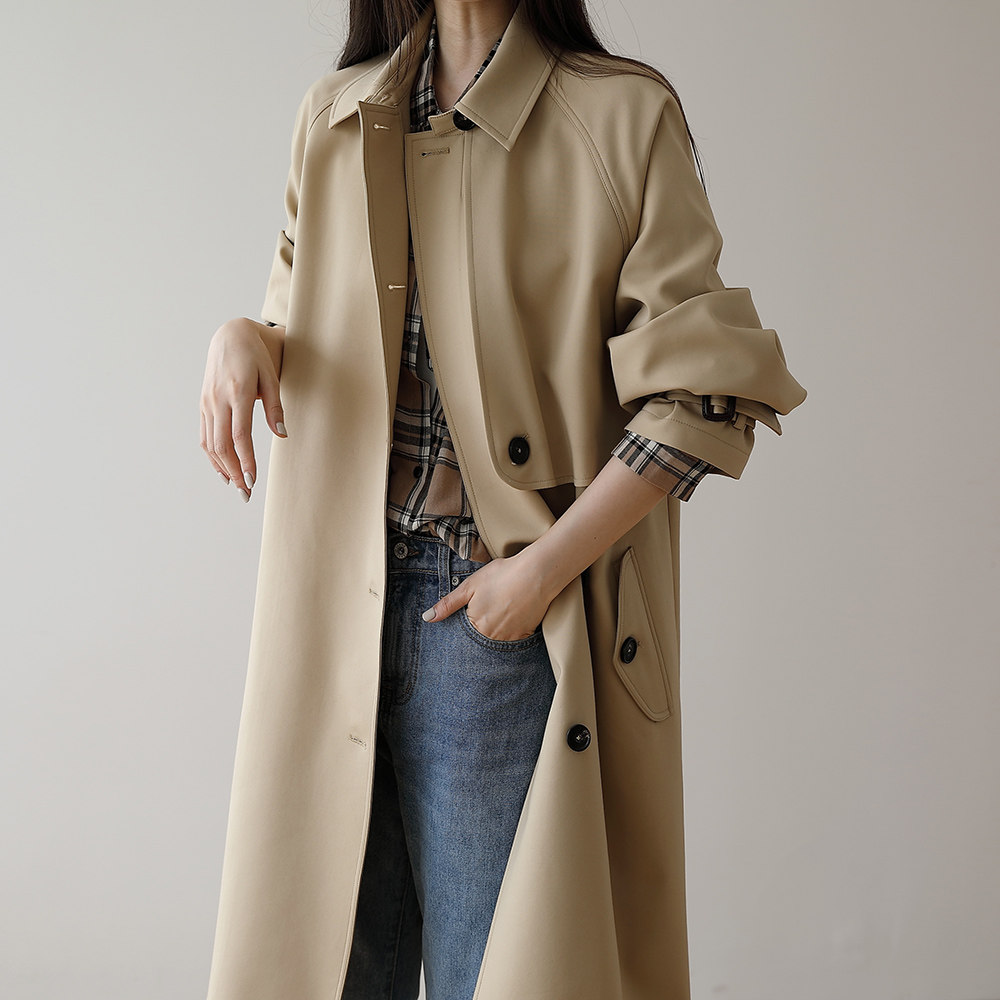 2019秋流行风衣女中长款英伦风外套时尚韩版宽松学生秋季长款f596