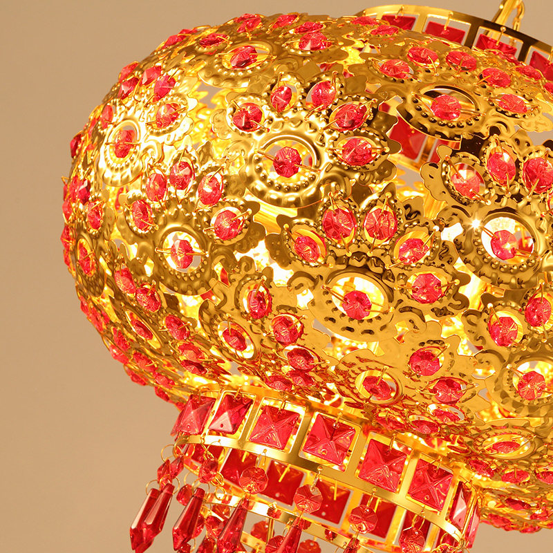 阳台水晶灯笼过道玄关黄色结婚喜庆中国风装饰金色led旋转灯笼268