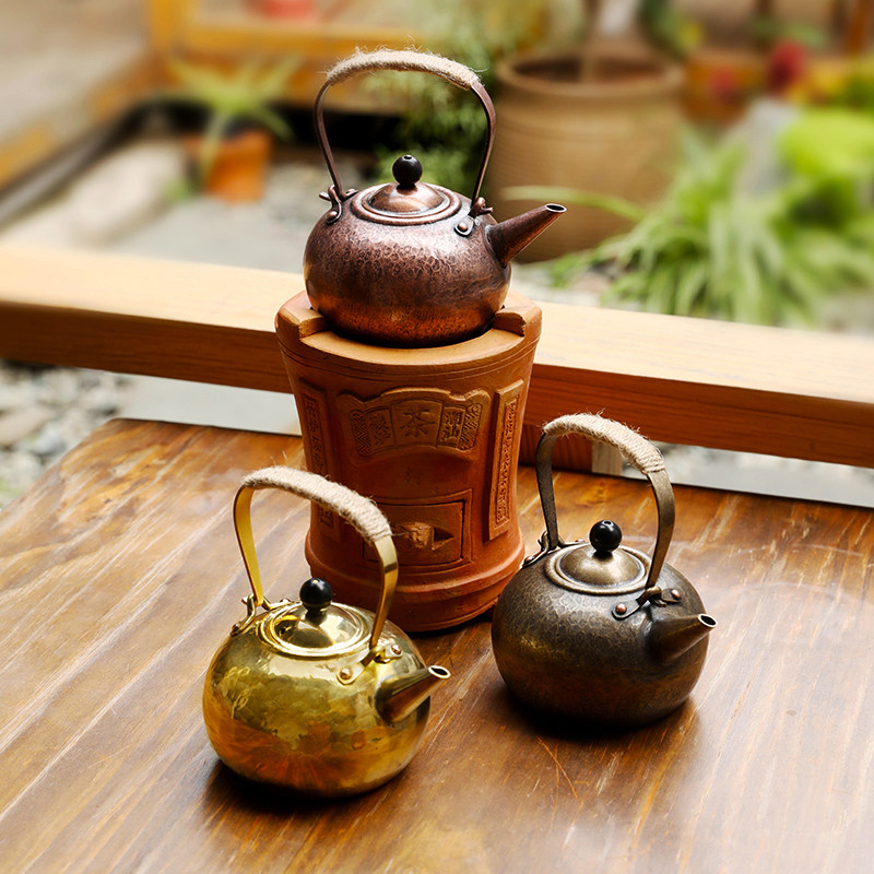 手工复古古铜提梁壶煮水壶功夫茶青铜紫铜电陶茶壶
