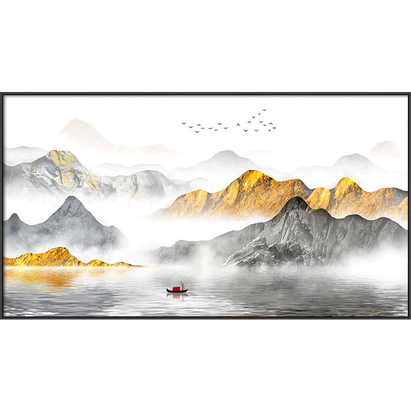 现代简约客厅大气装饰画沙发背景山水意境画背靠山现代装饰画