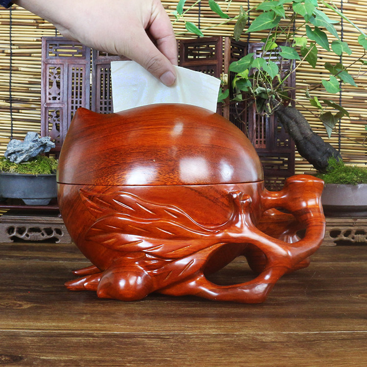 桃子木雕摆件红木工艺品木质吉祥摆设纸盒实木木雕