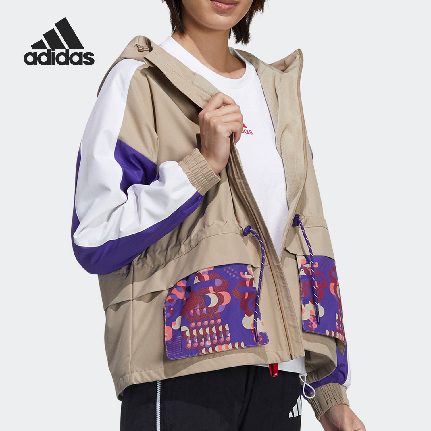 adidas阿迪达斯正品2021新款女子拉链休闲运动夹克外套运动茄克