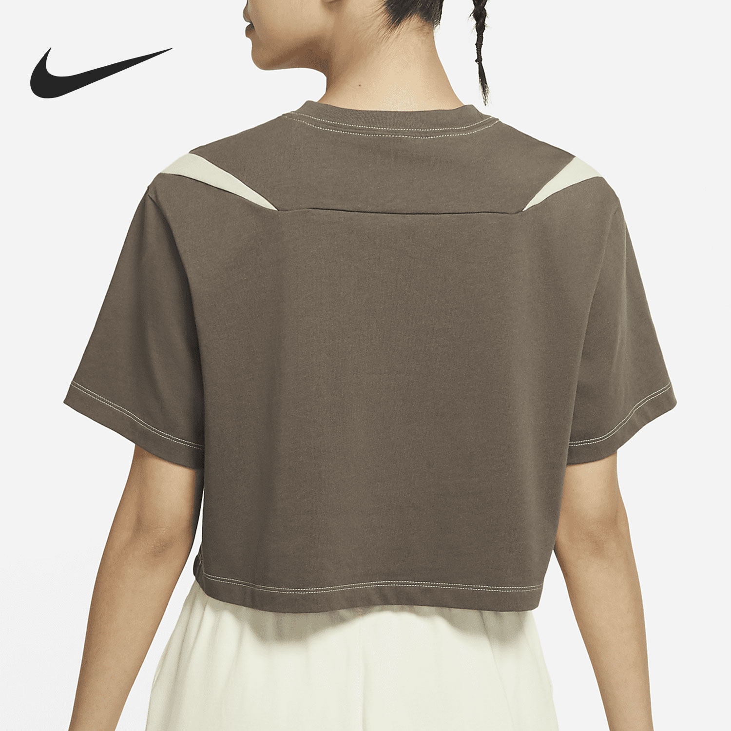 nike耐官方克正品swoosh女子短款宽松运动短袖运动t恤