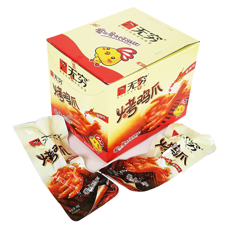 无穷烤鸡爪320g16包盒香辣味蜂蜜味大鸡爪凤爪办公室休闲零食品