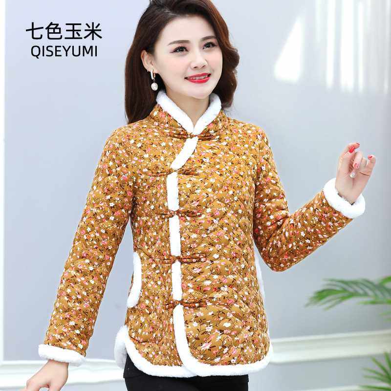 中老年东北大花棉袄女改良旗袍式棉衣服妈妈装名族风盘扣唐装秋冬