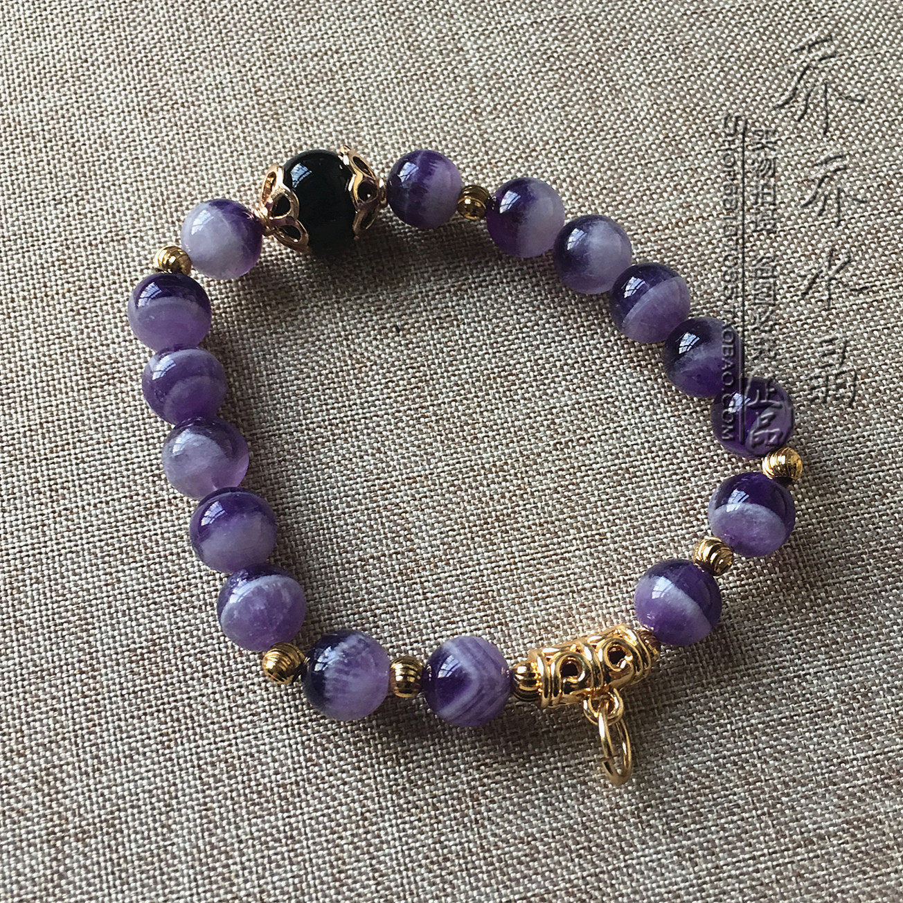 天然梦幻紫水晶玛瑙手链金色泰国佛牌挂链手串手链