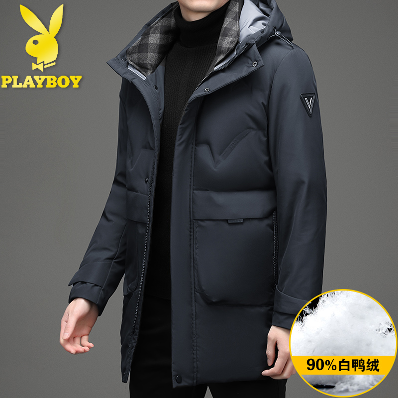 花花公子中老年羽绒服男士中长款大码加厚爸爸装冬季极寒保暖外套