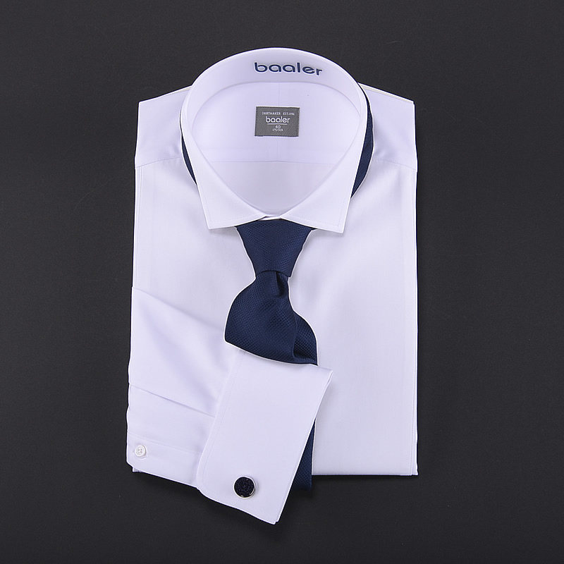 拜耳白色翼领晚礼服长袖法式衬衫结婚修身绅士衬衫