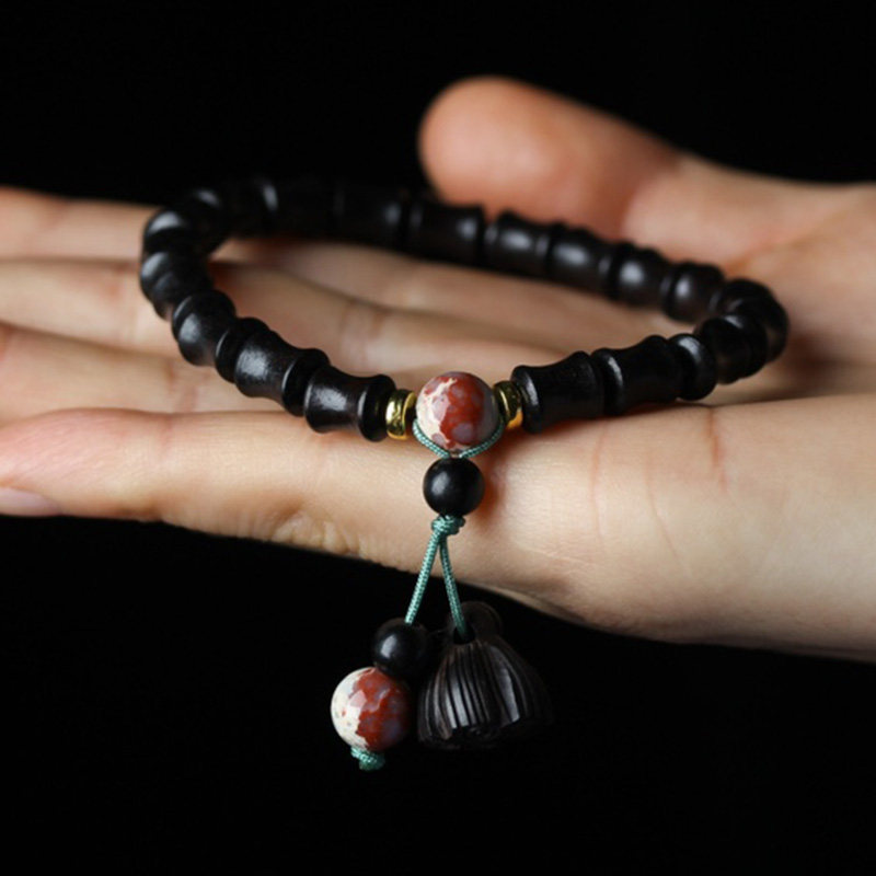 檀木竹节手链文玩佛珠紫光檀单圈手串莲蓬配饰手链