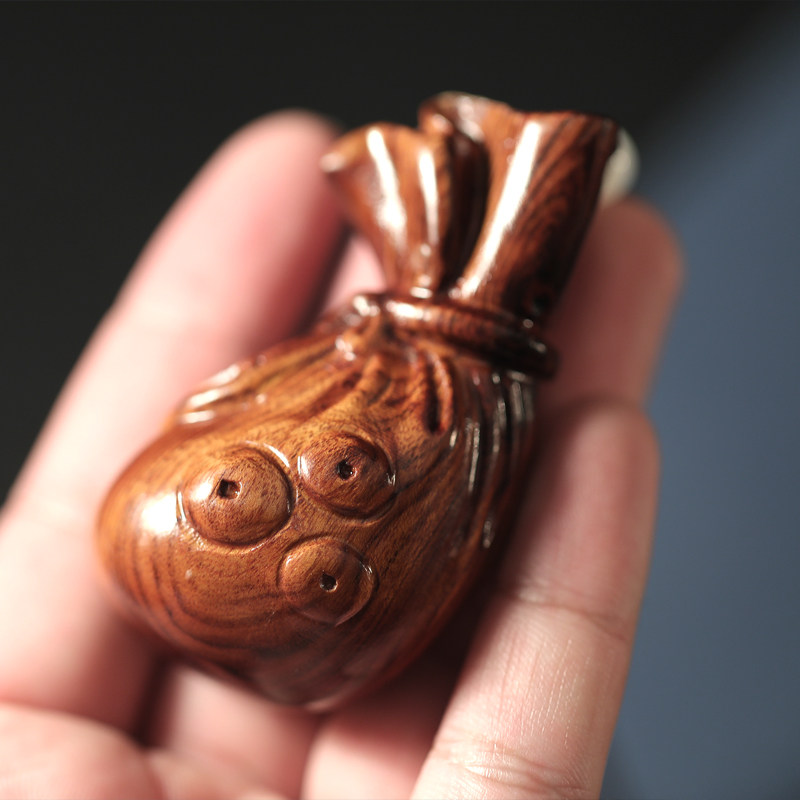 老挝花梨木福眼前钱袋子手把挂件木雕福袋钱袋其他diy饰品配件