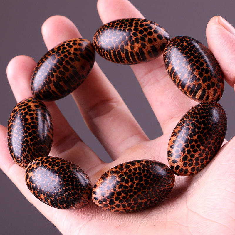 南美蛇鳞霸气橄榄佛珠手串文玩蛇纹木珠时尚男女手链