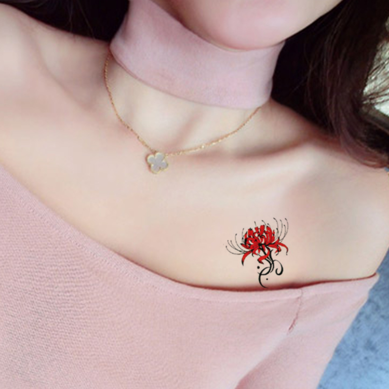 彼岸花纹身贴曼珠沙华女红色持久个性仿真手臂胸部图案