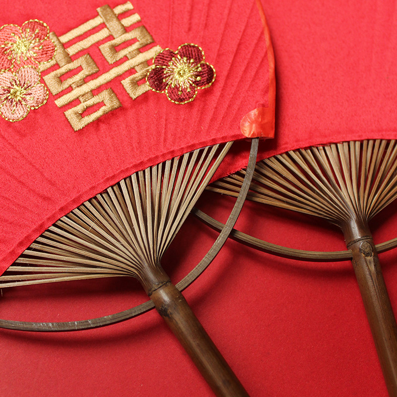 婚扇结婚新娘刺绣红色古风中式婚礼团扇成品工艺扇