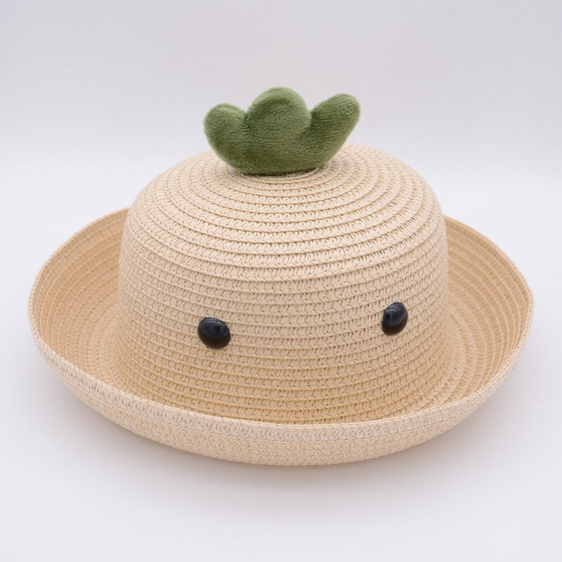 夏季新款韩版儿童遮阳帽卡通仙人掌宝宝草帽卷边帽子