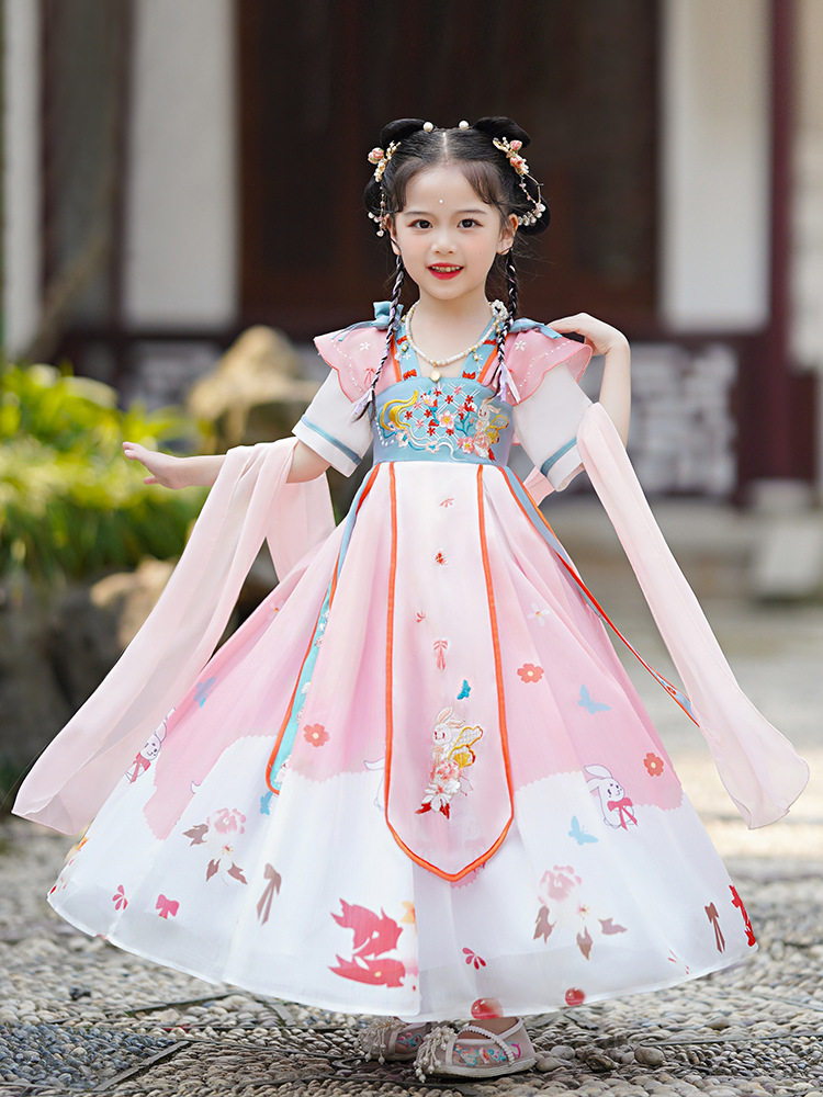 童汉服新款中国风儿童古装中袖襦裙连衣裙小孩唐装汉服裙春季女
