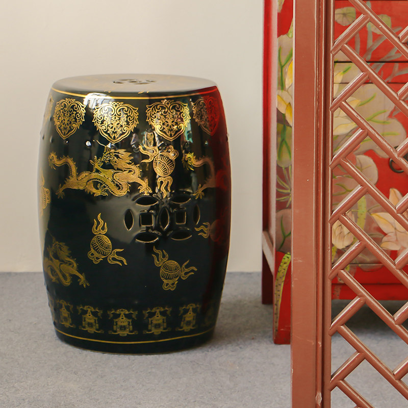 景德镇乌金金龙陶瓷鼓凳中国国风古典中式坐凳鼓墩