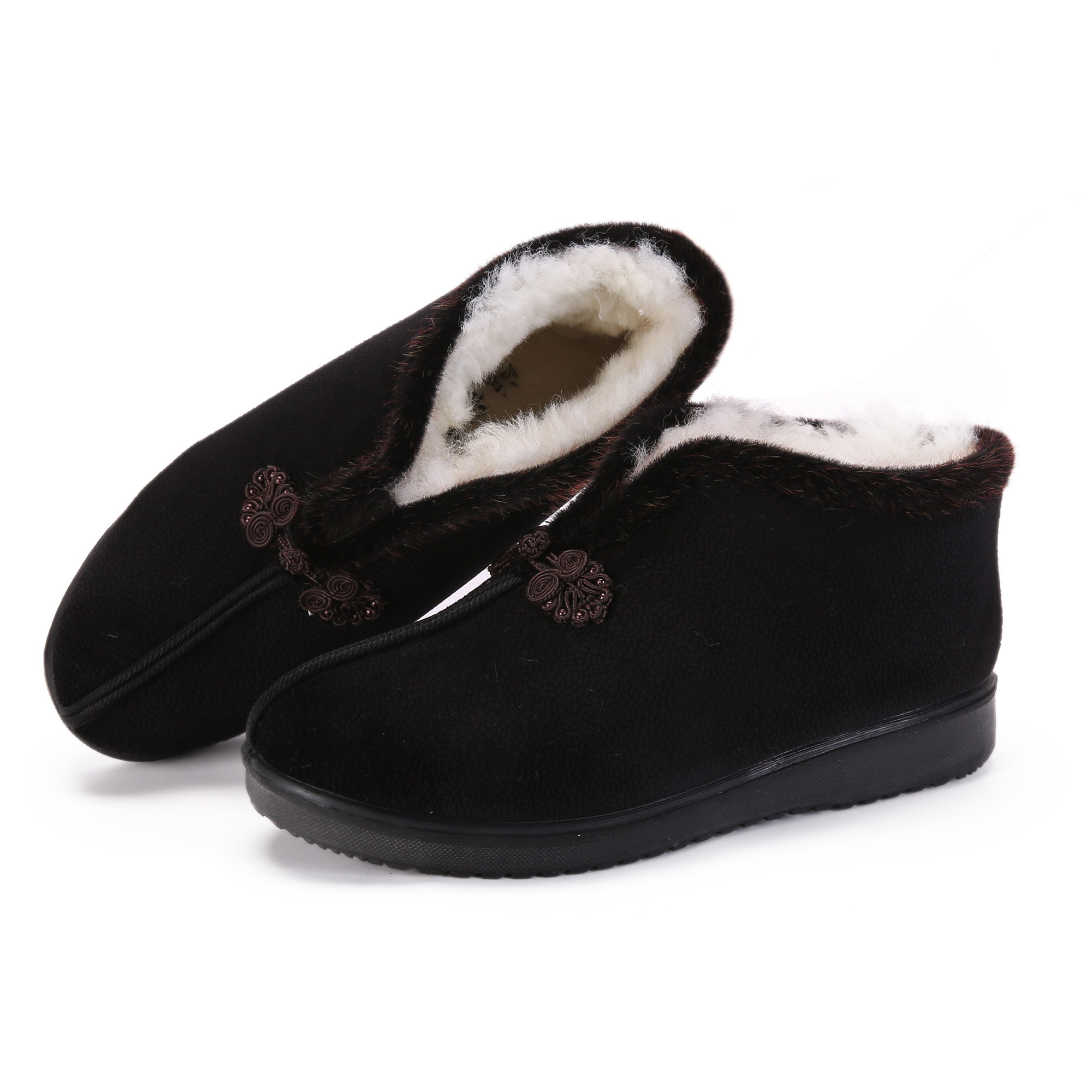 老北京羊毛奶奶加绒盘扣老式一道老人暖纯布棉鞋高帮鞋