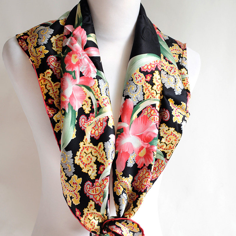 桑蚕丝围巾春秋季小披肩提花桑波缎真丝90中大方巾女丝巾围脖领仁