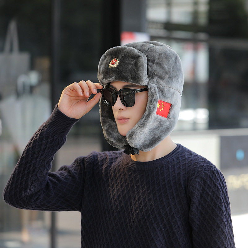 冬季加厚滑雪骑车陆军户外暖男保暖帽子国潮帽子