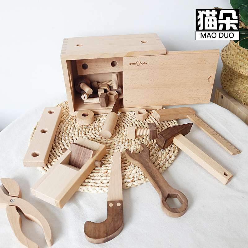 猫朵木工玩具男孩子过家家工具箱实木盒子维修工螺母过家家玩具