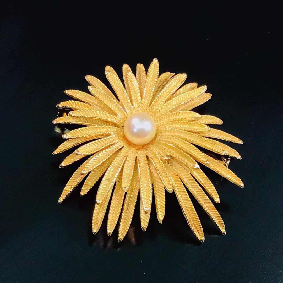 retro时期金太阳太阳花黄金胸针个性时尚气质高端胸针