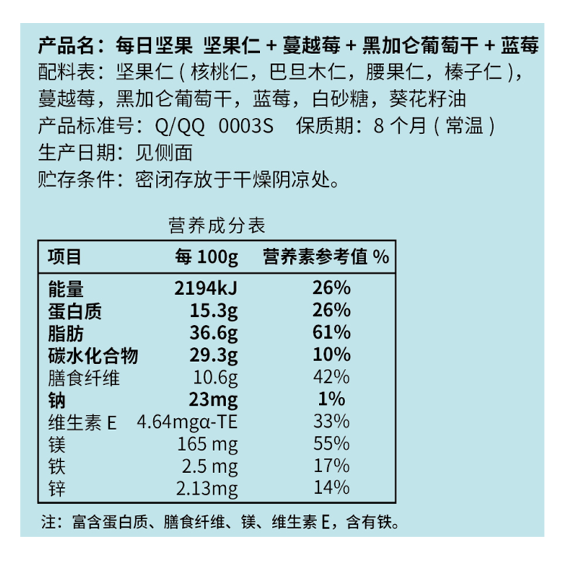 每日坚果营养成分表图片