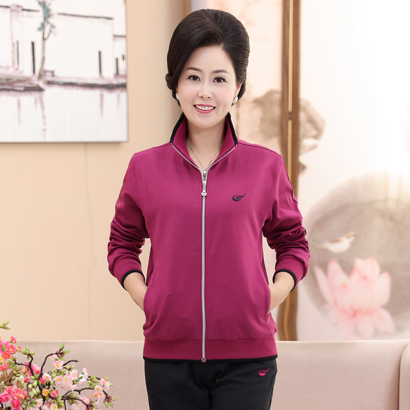 运动服城德美中老年套装女春秋棉跑步妈妈休闲大码运动套装