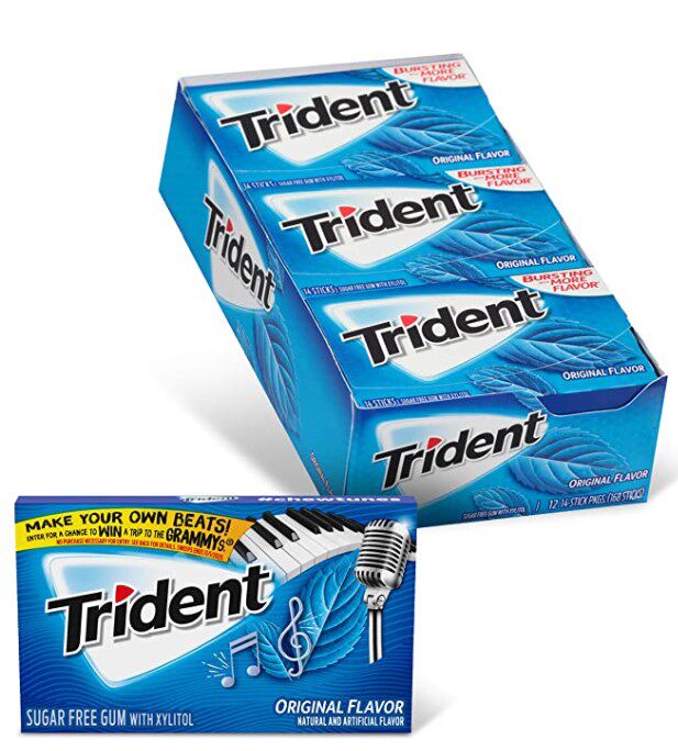 美国原装trident三叉戟木糖醇无口香糖原味薄荷一盒口香糖
