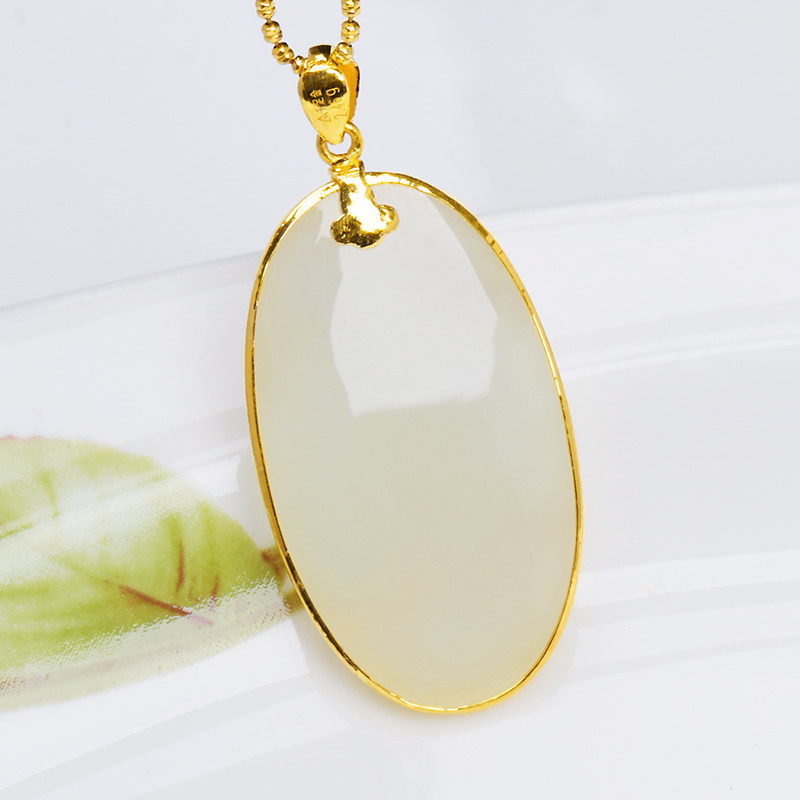 碧玉玉尊和田金镶玉吊坠男款玉观音足金金玉挂件颈饰