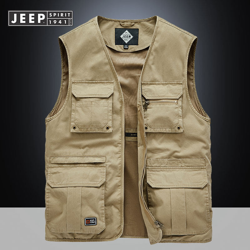 jeep吉普男士春秋秋季马甲多口口袋纯棉导演背心
