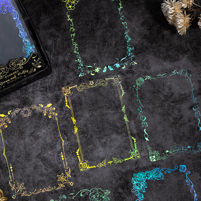 镭射炫彩拼贴透卡12张诗歌ins梦幻手帐素材便签本