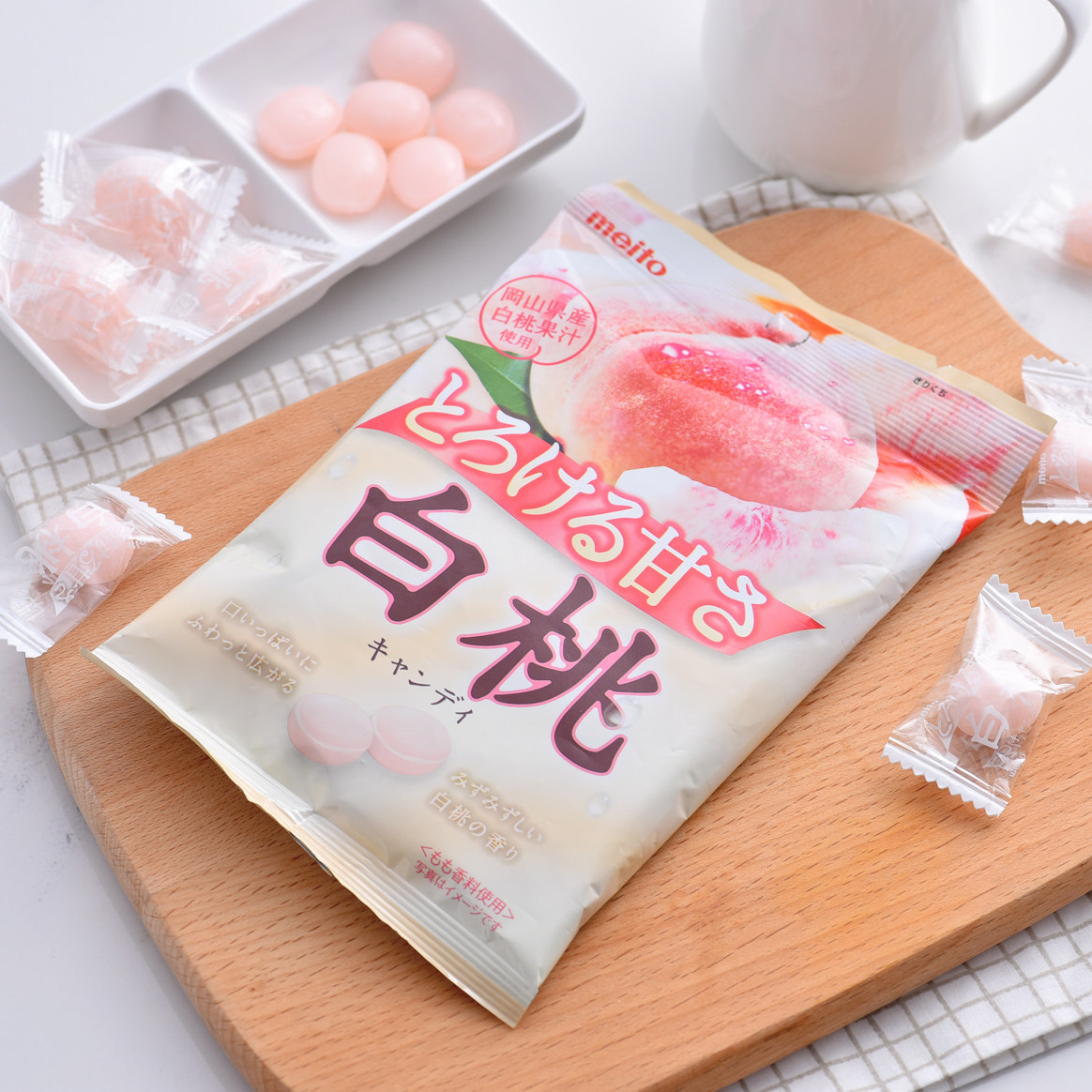 日本零食 meito名糖 白桃水蜜桃味硬糖果 浓厚桃子香味喜糖 75g