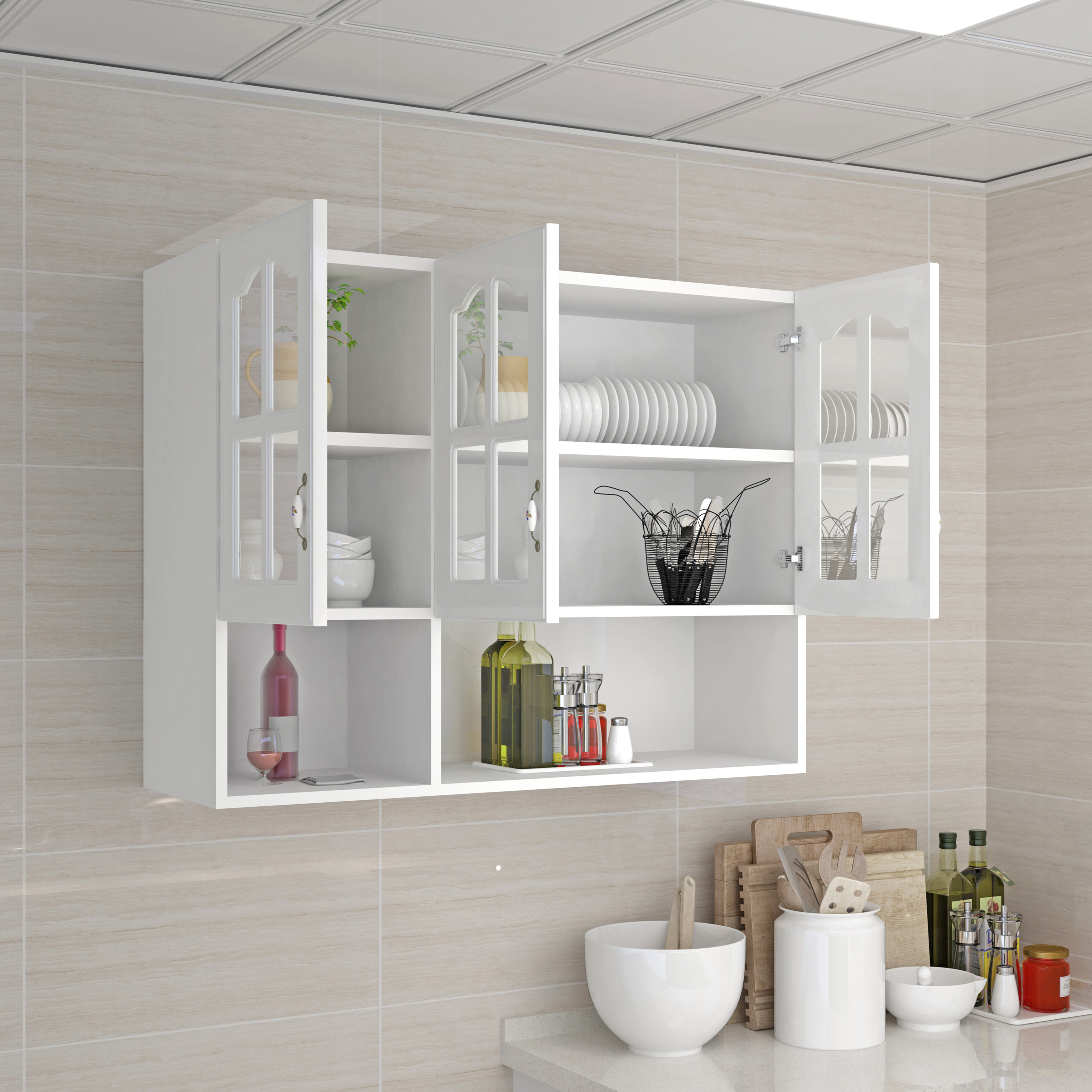 实木欧式吊柜墙壁壁柜橱柜定制时尚简约挂墙客厅吊柜