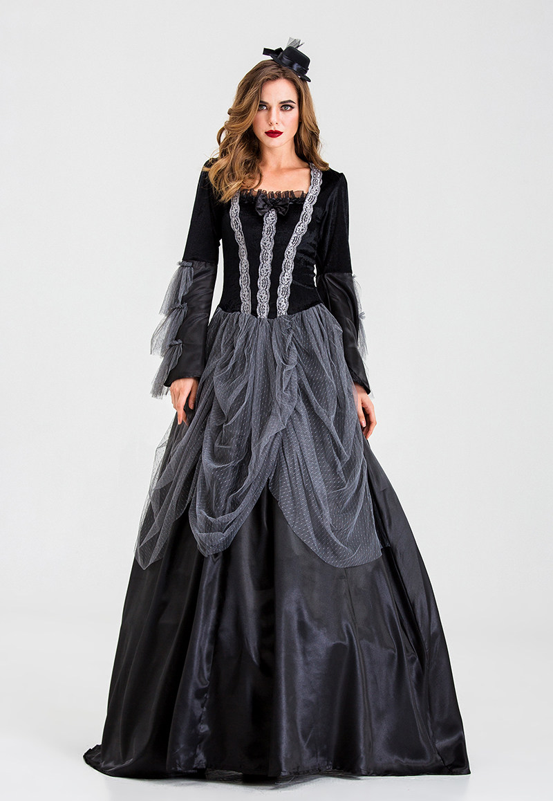 女王吸血鬼万圣节黑色神秘长裙欧美华美华丽礼服复古民族服装