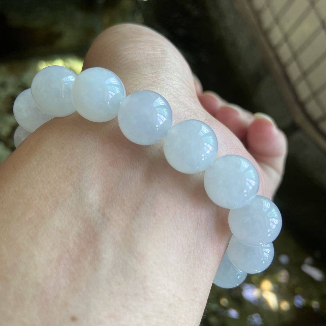 善诚翡翠天然货糯种白珠手串珠珠串手链16颗约卡手链