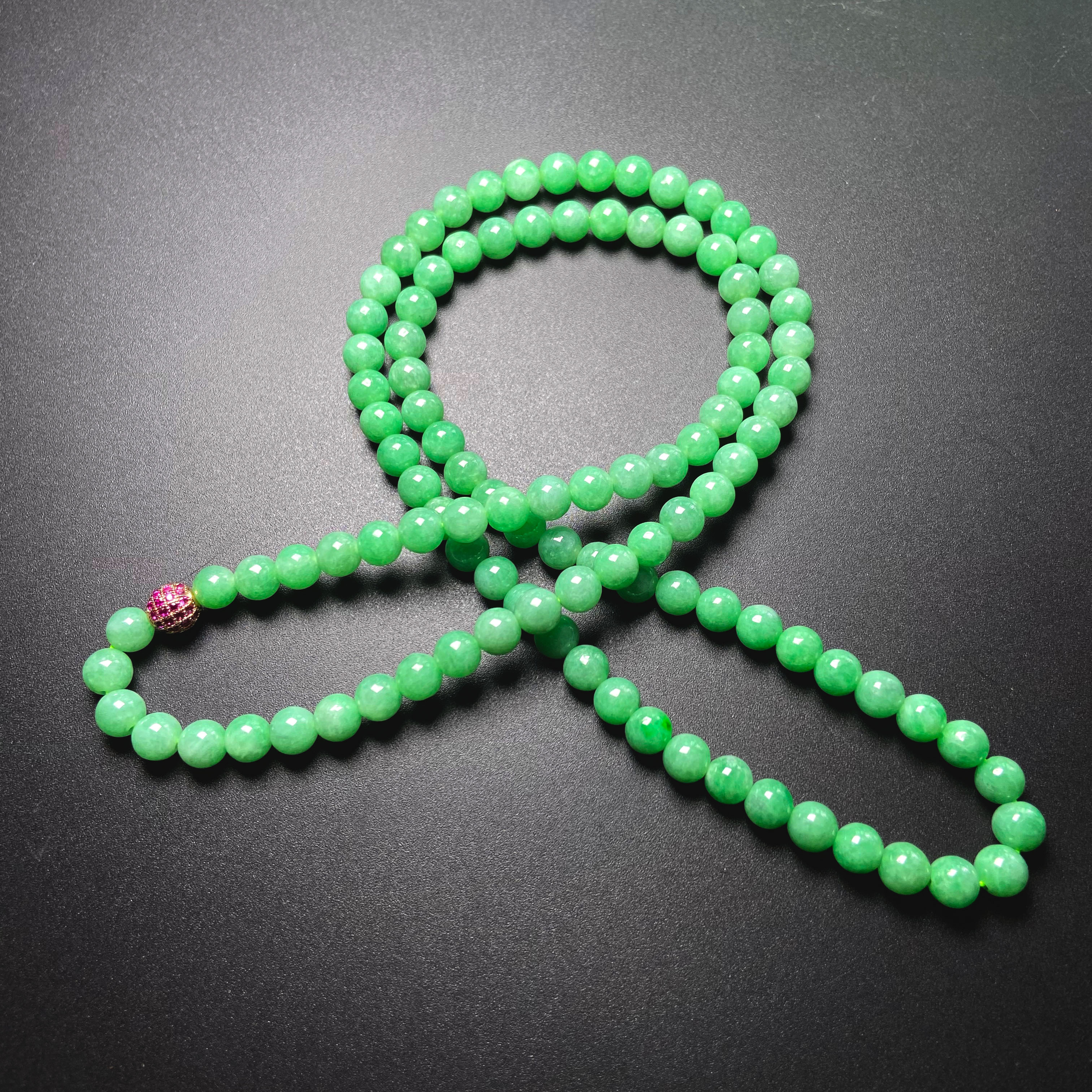 善诚翡翠天然a货满绿豆种圆珠手串项链约卡7冰种翡翠圆珠