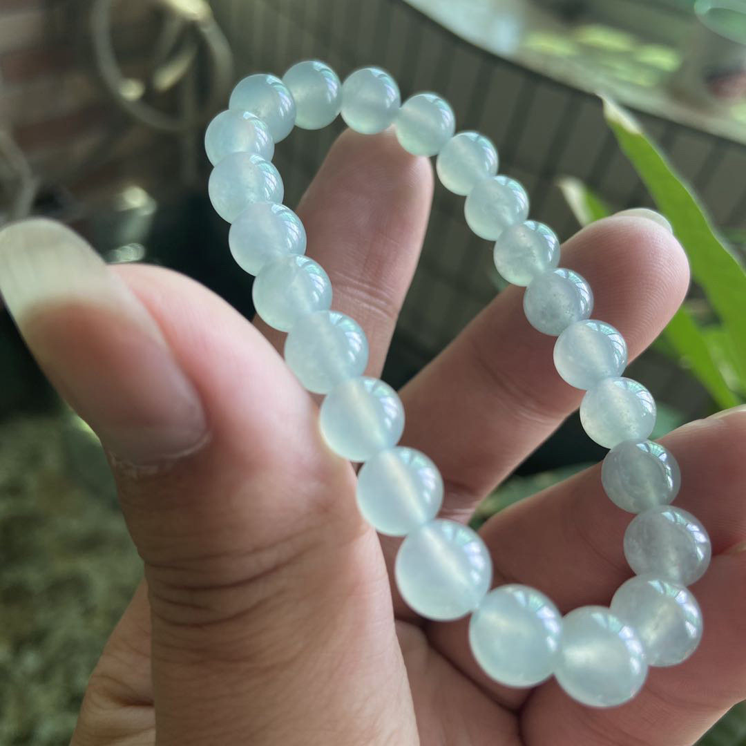 善诚翡翠天然冰种晴蓝手链手串珠链22颗约卡手链