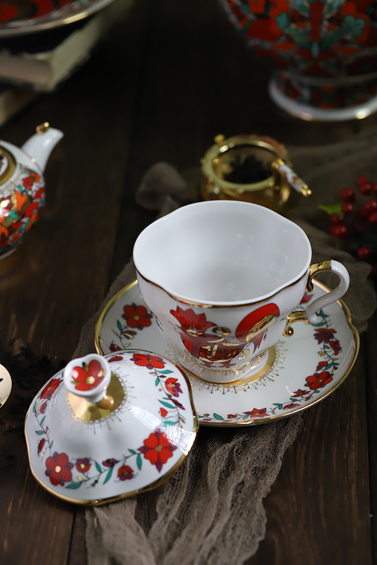 南方姑娘俄罗斯皇家瓷器lomonosov红公鸡带盖茶杯送礼茶杯