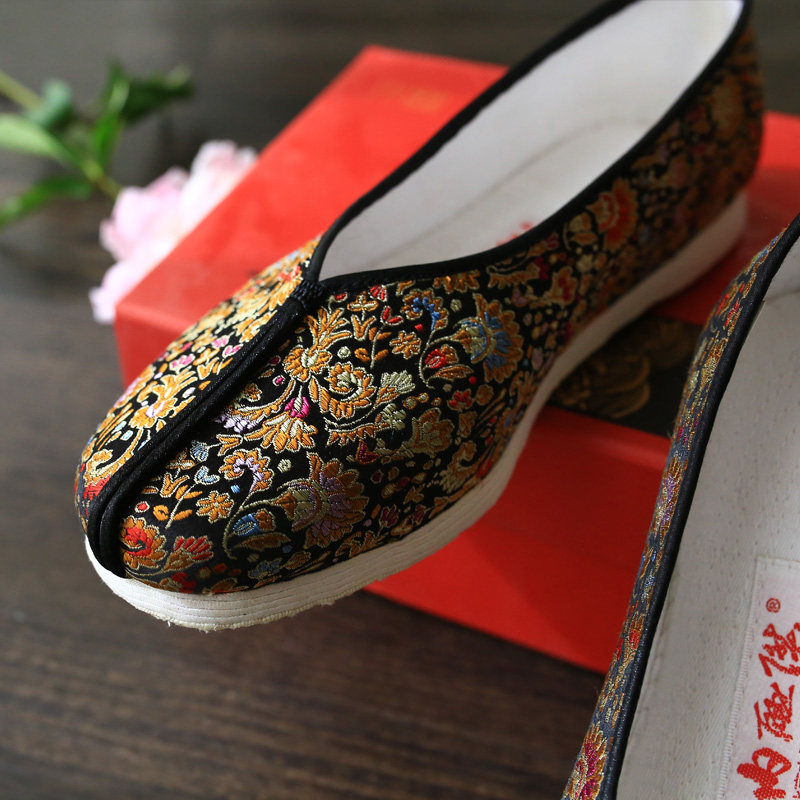 内联升布鞋女老字号北京布鞋手工坤千底加密织锦淑单鞋婚鞋8261a