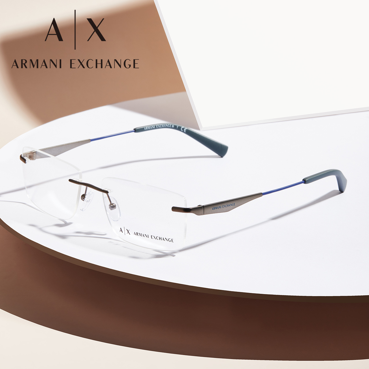 armani阿玛尼眼镜架镜框男商务无框大牌时尚可配近视宝岛0ax1039