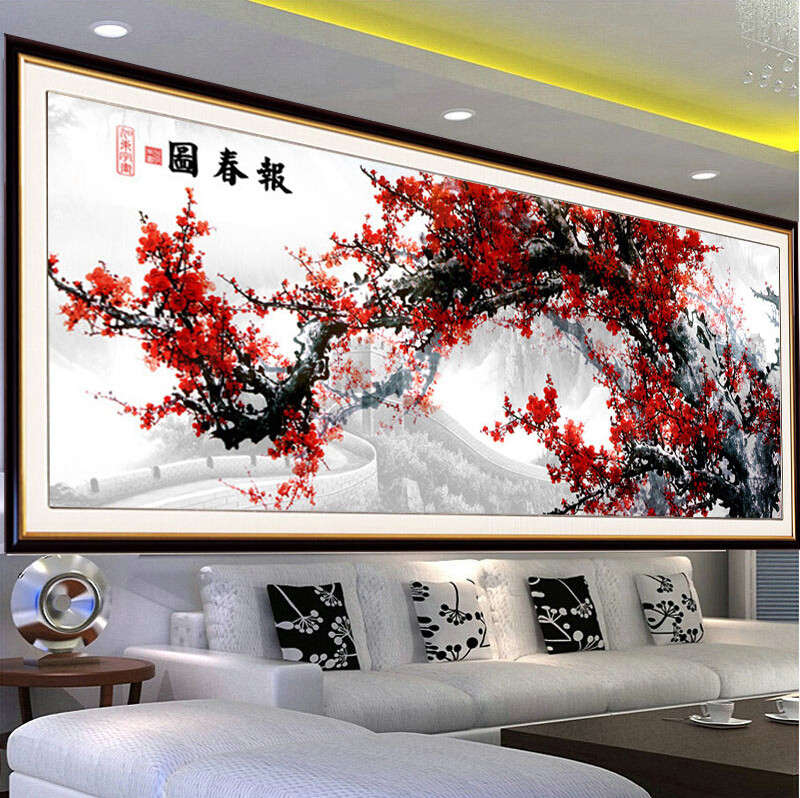 报喜图贴十字绣梅花系列梅开五福红梅报春客厅十字绣套件