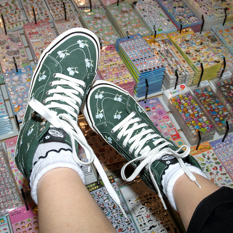 vans范斯官方sandyliang联名sk8hidx绿色小花板鞋