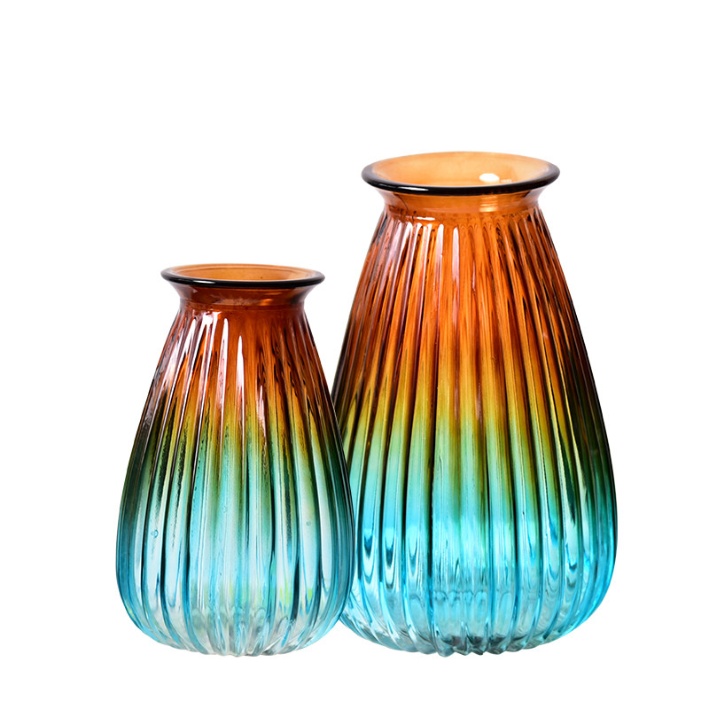 知根美式欧式透明彩色玻璃花瓶客厅餐桌插花花瓶