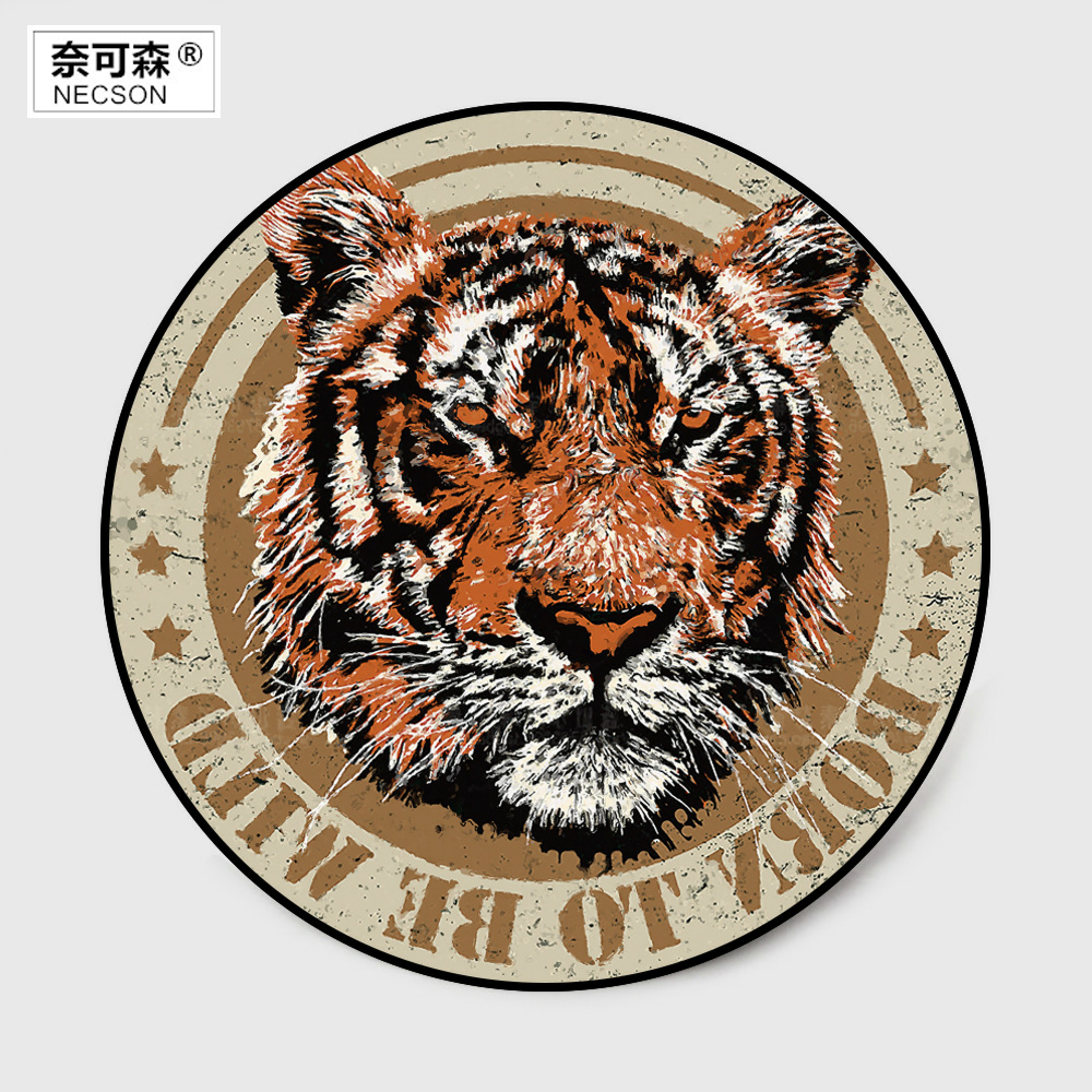 圆形老虎头地毯北欧美式ins野兽兽皮动物卧室地毯