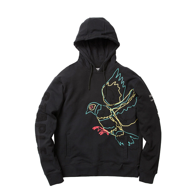 新衣stapleelectricpigeon刺绣线条鸽子帽衫男女连帽卫衣