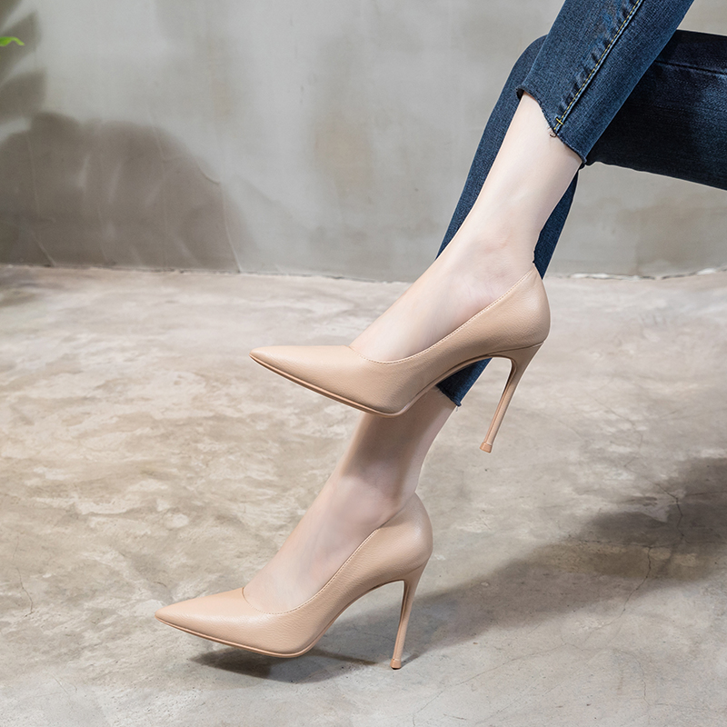 裸色高跟鞋女细跟2022年新款春秋法式气质尖头少女网红单鞋黑色夏