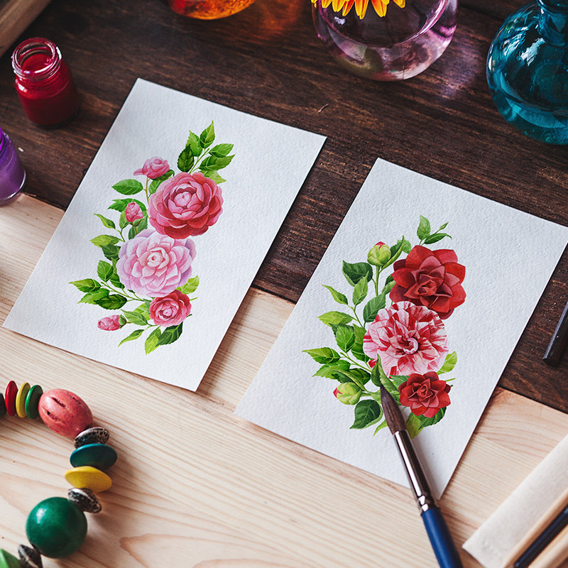 水彩手绘玫瑰花月季花花卉花纹边框花环装饰美化设计素材